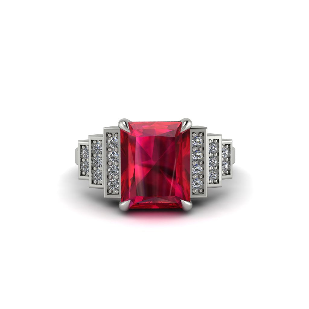Unique Geometric Radiant Ruby Engagement Ring - Wilma No. 12