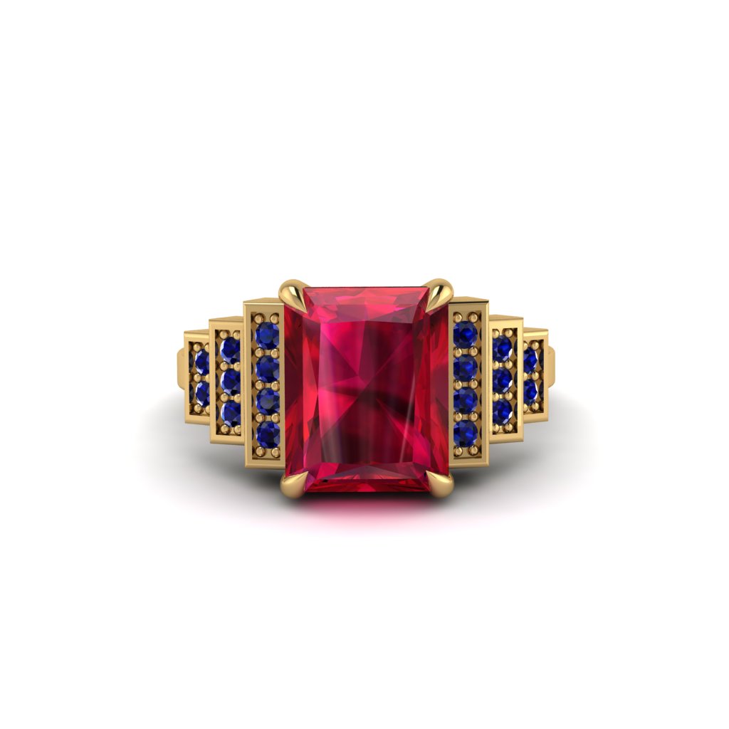 Unique Geometric Radiant Ruby Engagement Ring - Wilma No. 70