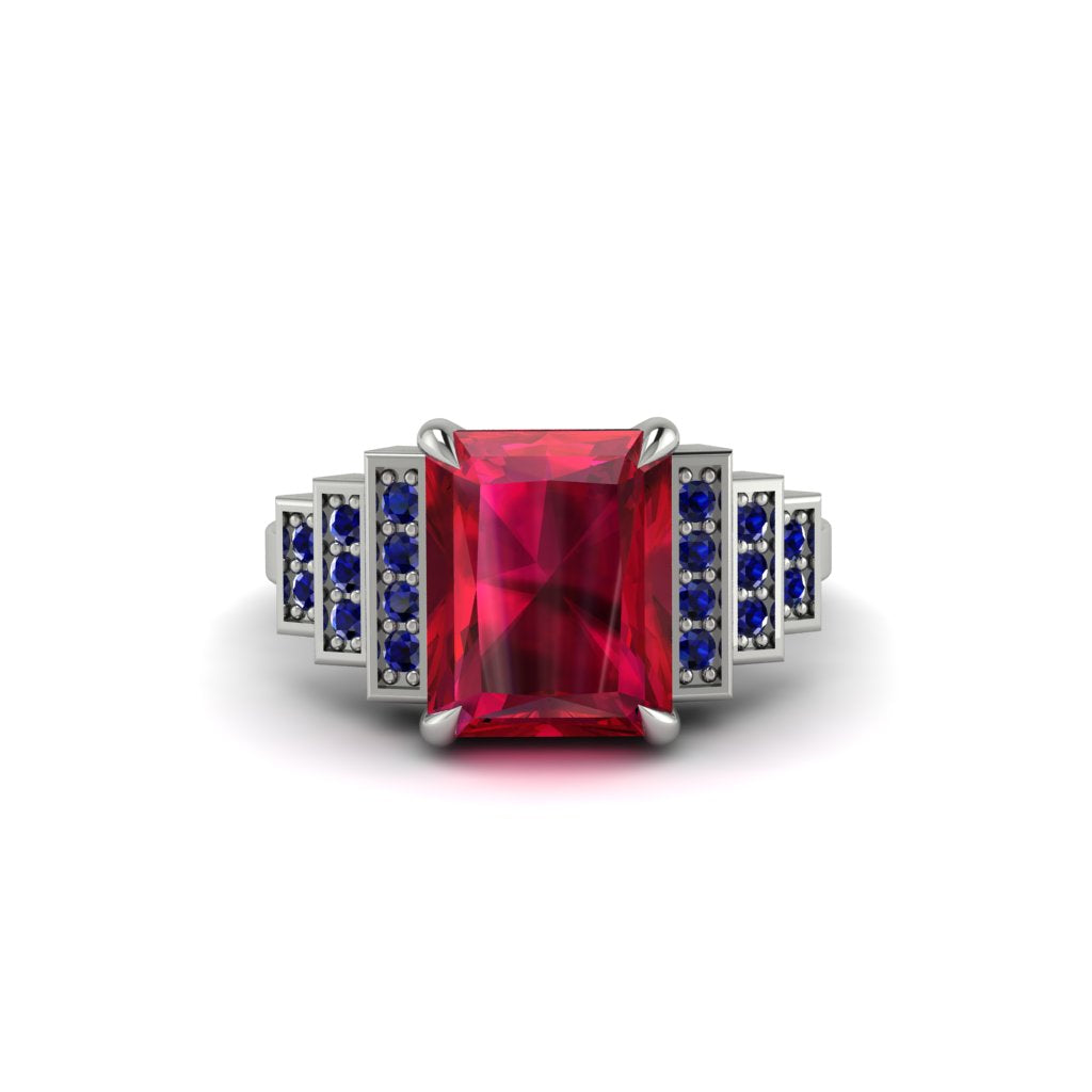 Unique Geometric Radiant Ruby Engagement Ring - Wilma No. 72