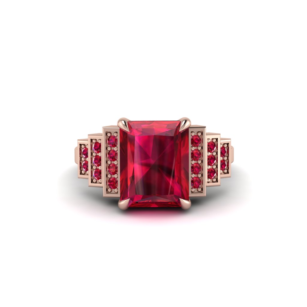 Unique Geometric Radiant Ruby Engagement Ring - Wilma No. 56