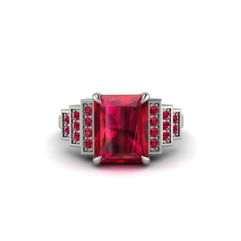 Unique Geometric Radiant Ruby Engagement Ring - Wilma No. 57