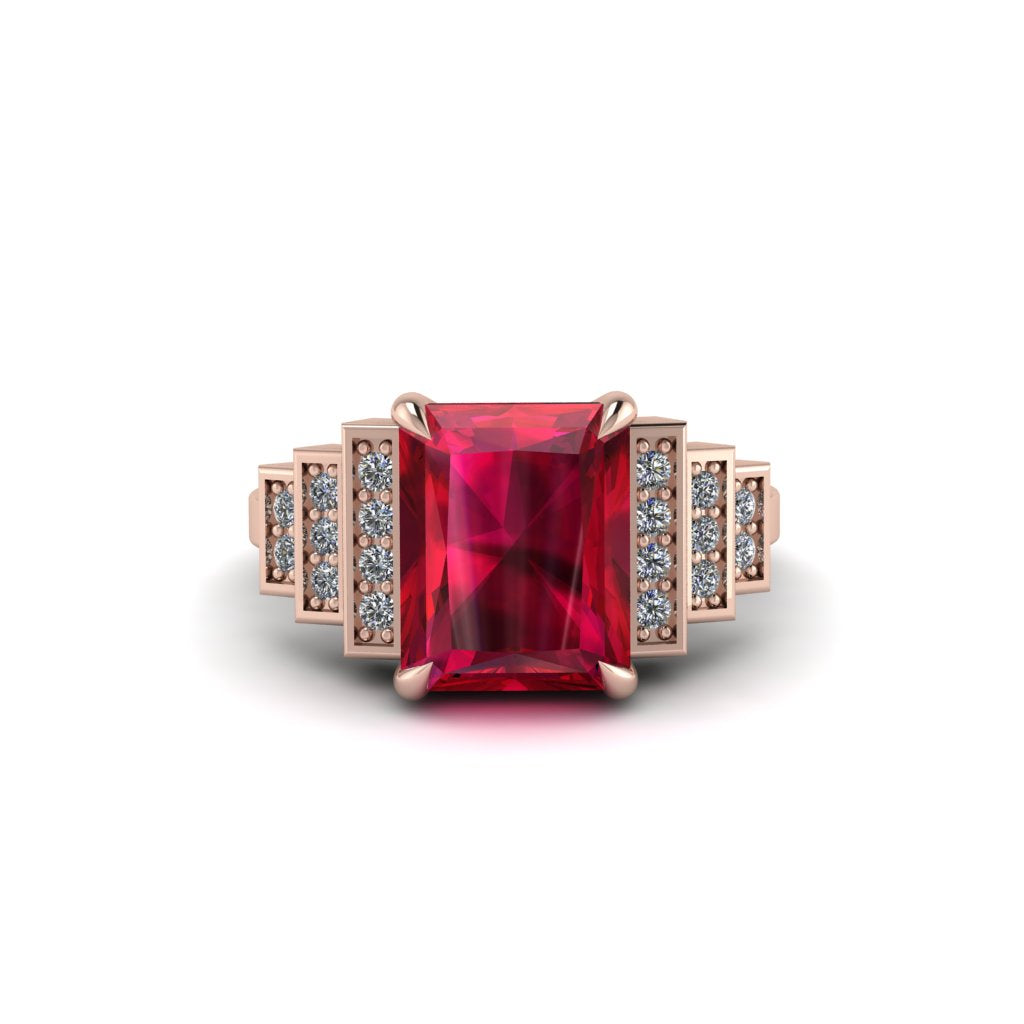 Unique Geometric Radiant Ruby Engagement Ring - Wilma No. 11