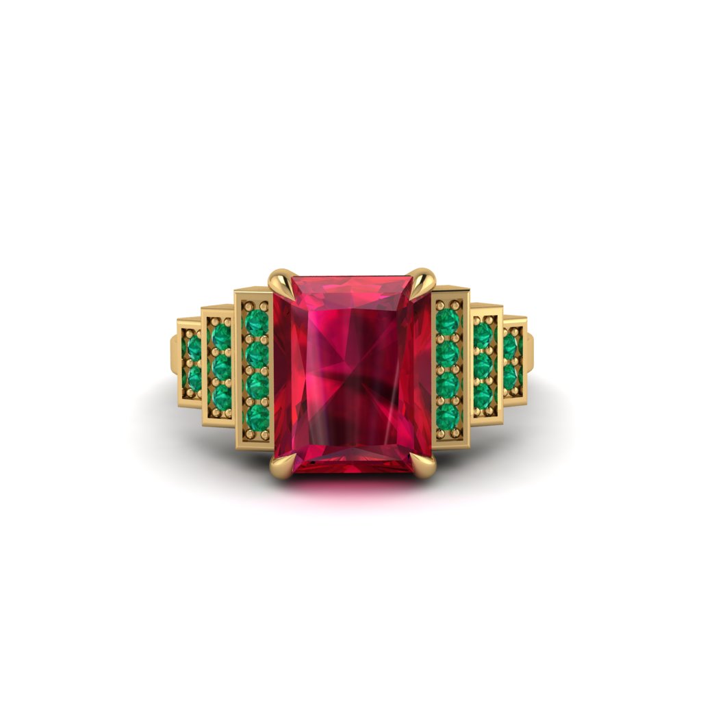 Unique Geometric Radiant Ruby Engagement Ring - Wilma No. 25