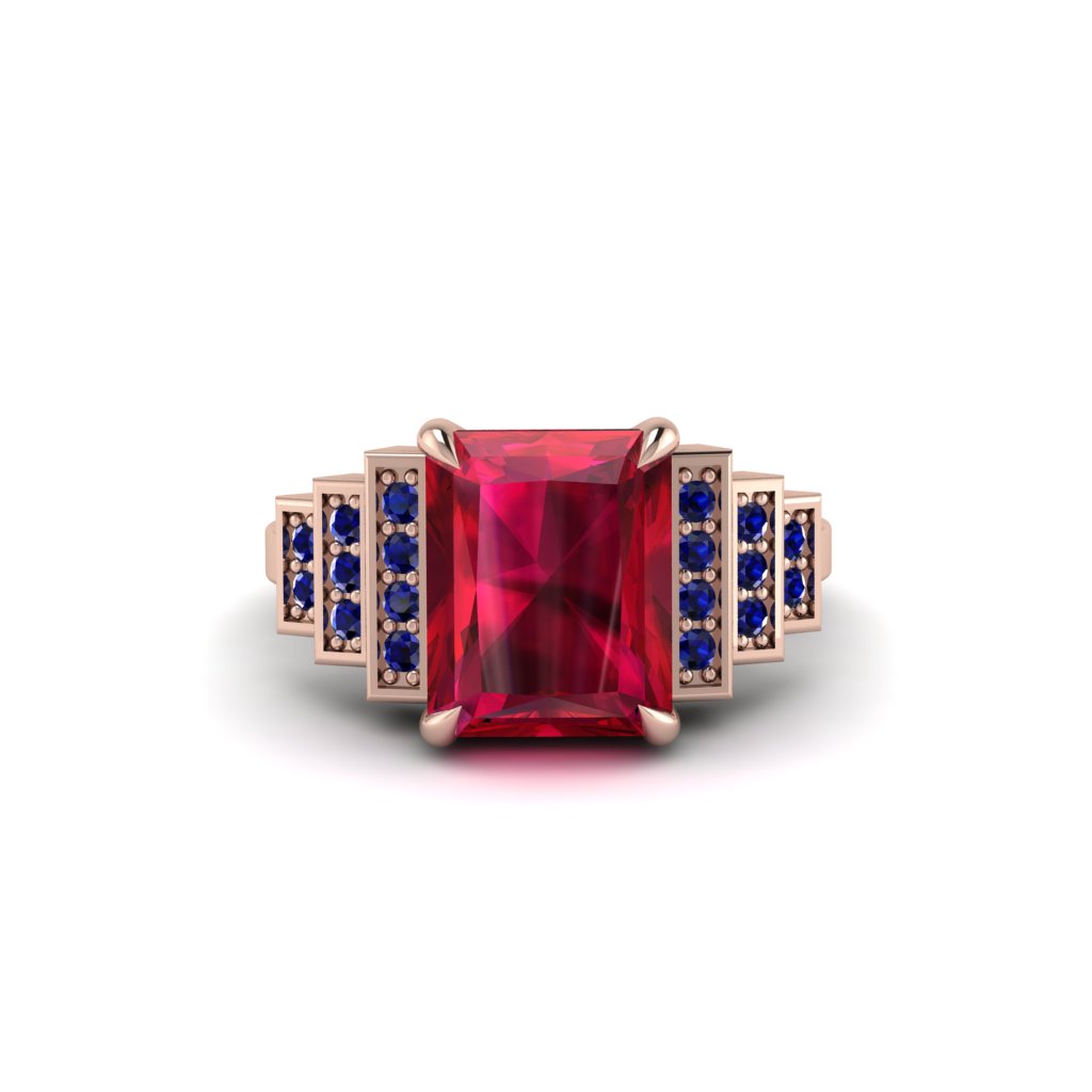 Unique Geometric Radiant Ruby Engagement Ring - Wilma No. 71
