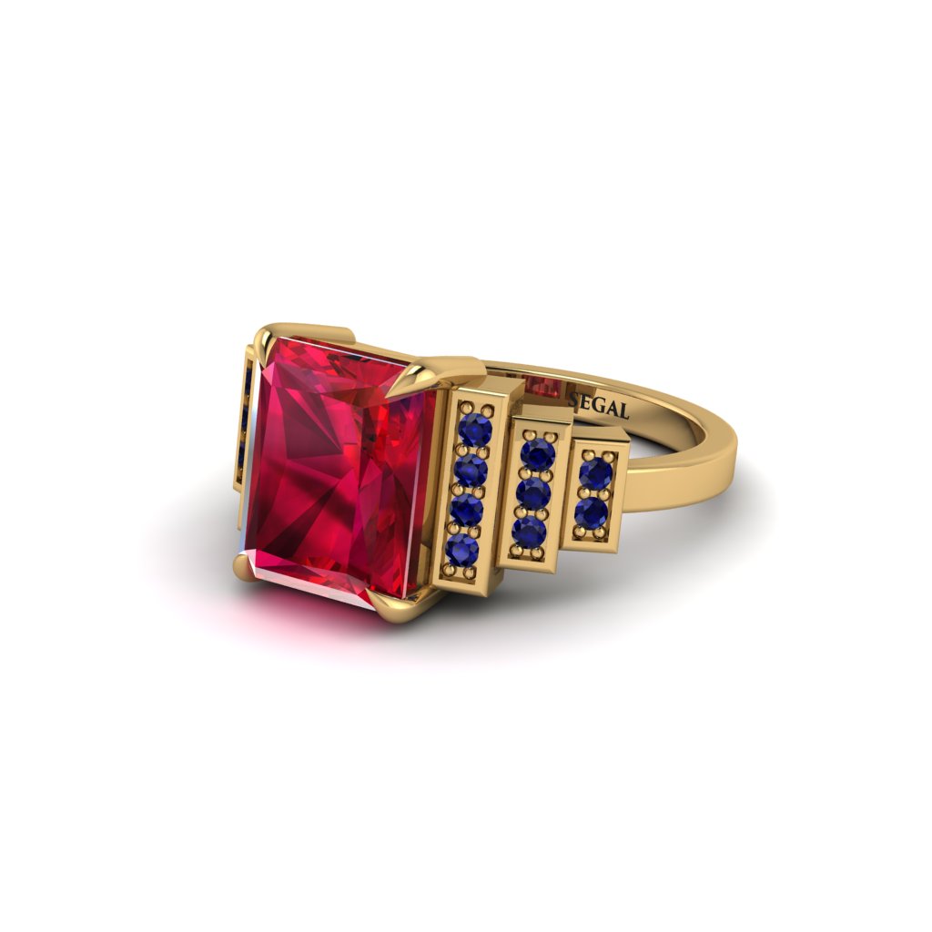 Unique Geometric Radiant Ruby Engagement Ring - Wilma No. 70