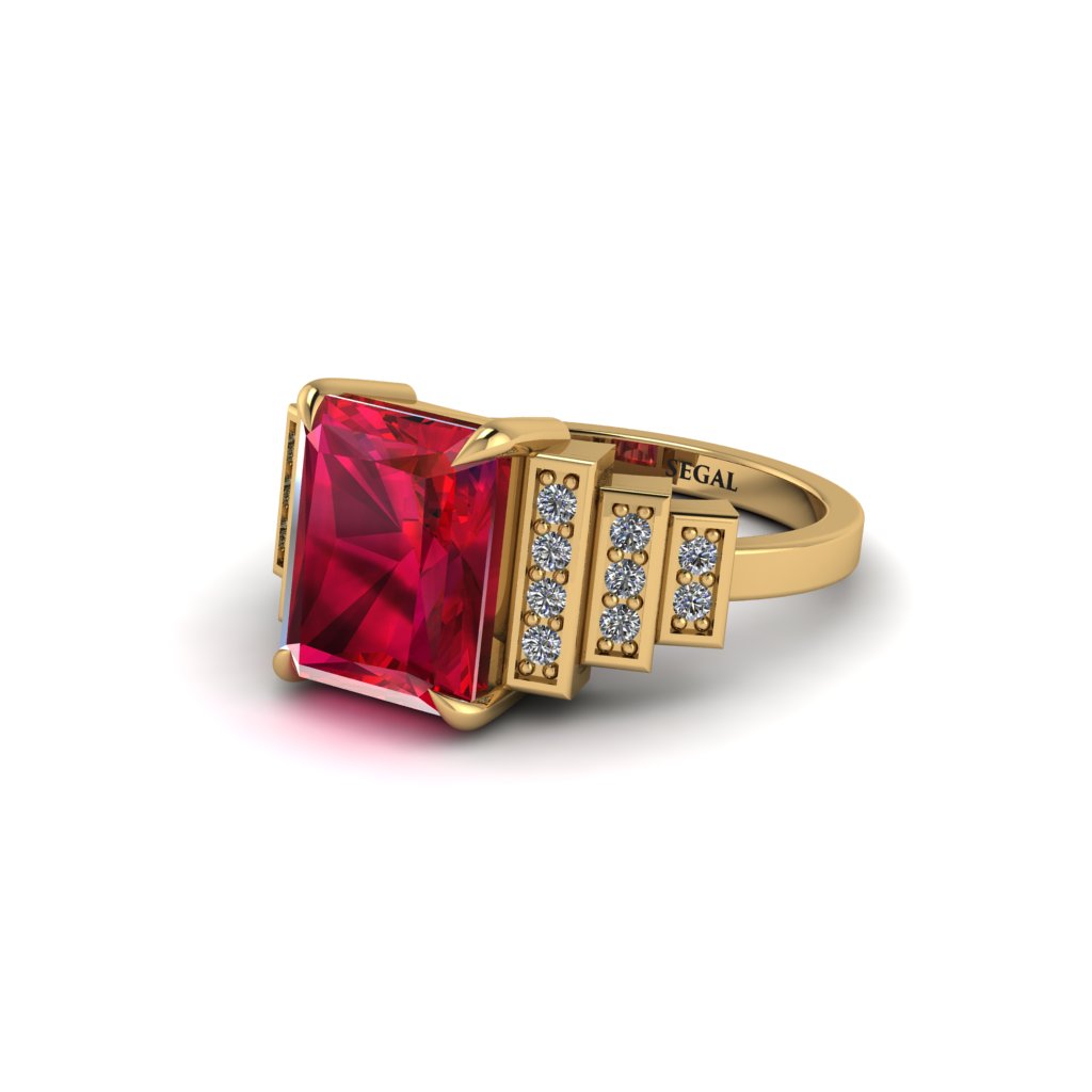 Unique Geometric Radiant Ruby Engagement Ring - Wilma No. 10