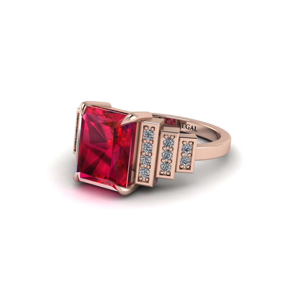 Unique Geometric Radiant Ruby Engagement Ring - Wilma No. 11
