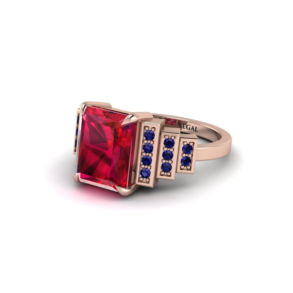 Unique Geometric Radiant Ruby Engagement Ring - Wilma No. 71