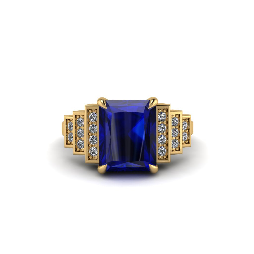 Unique Geometric Radiant Sapphire Engagement Ring - Wilma No. 13