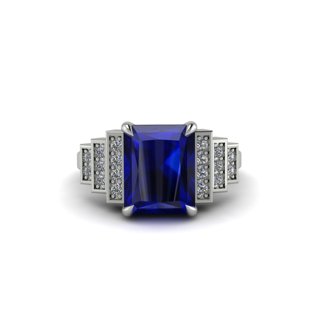 Unique Geometric Radiant Sapphire Engagement Ring - Wilma No. 15