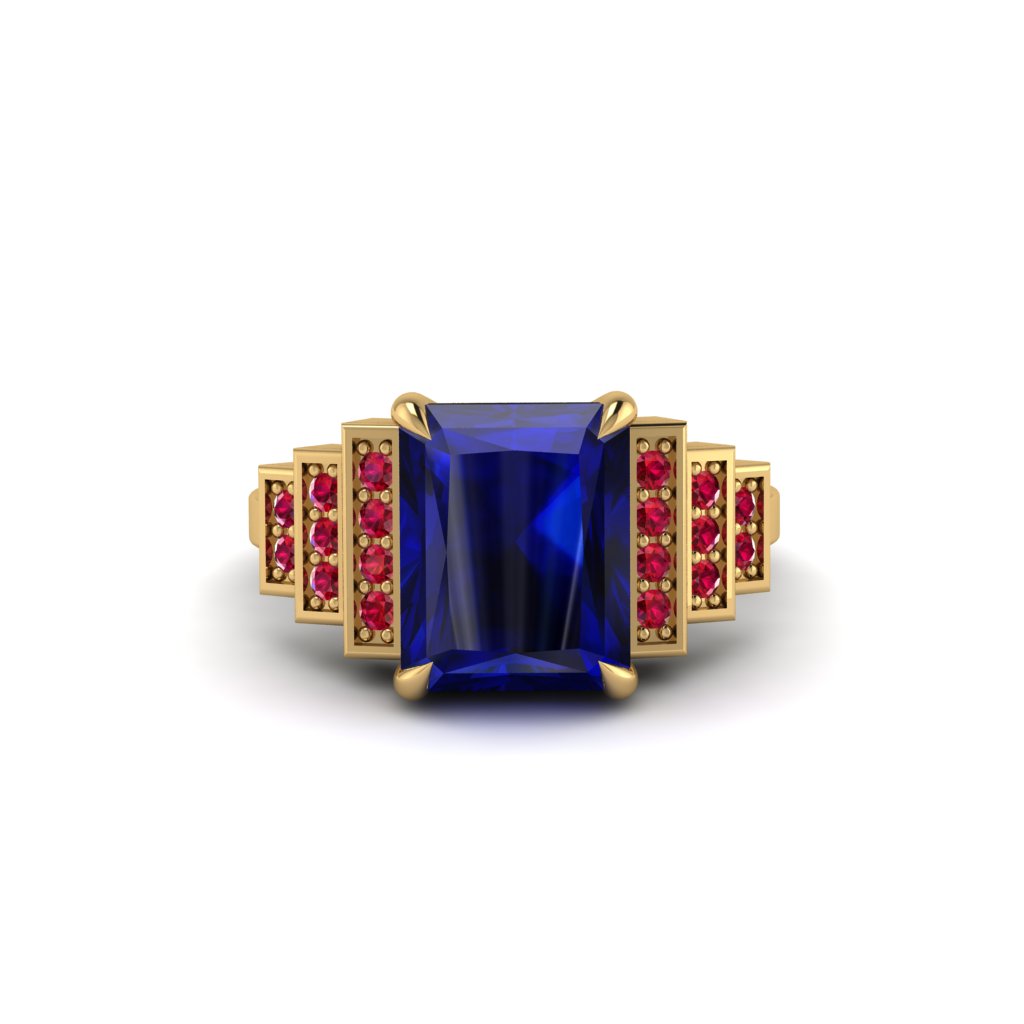 Unique Geometric Radiant Sapphire Engagement Ring - Wilma No. 58