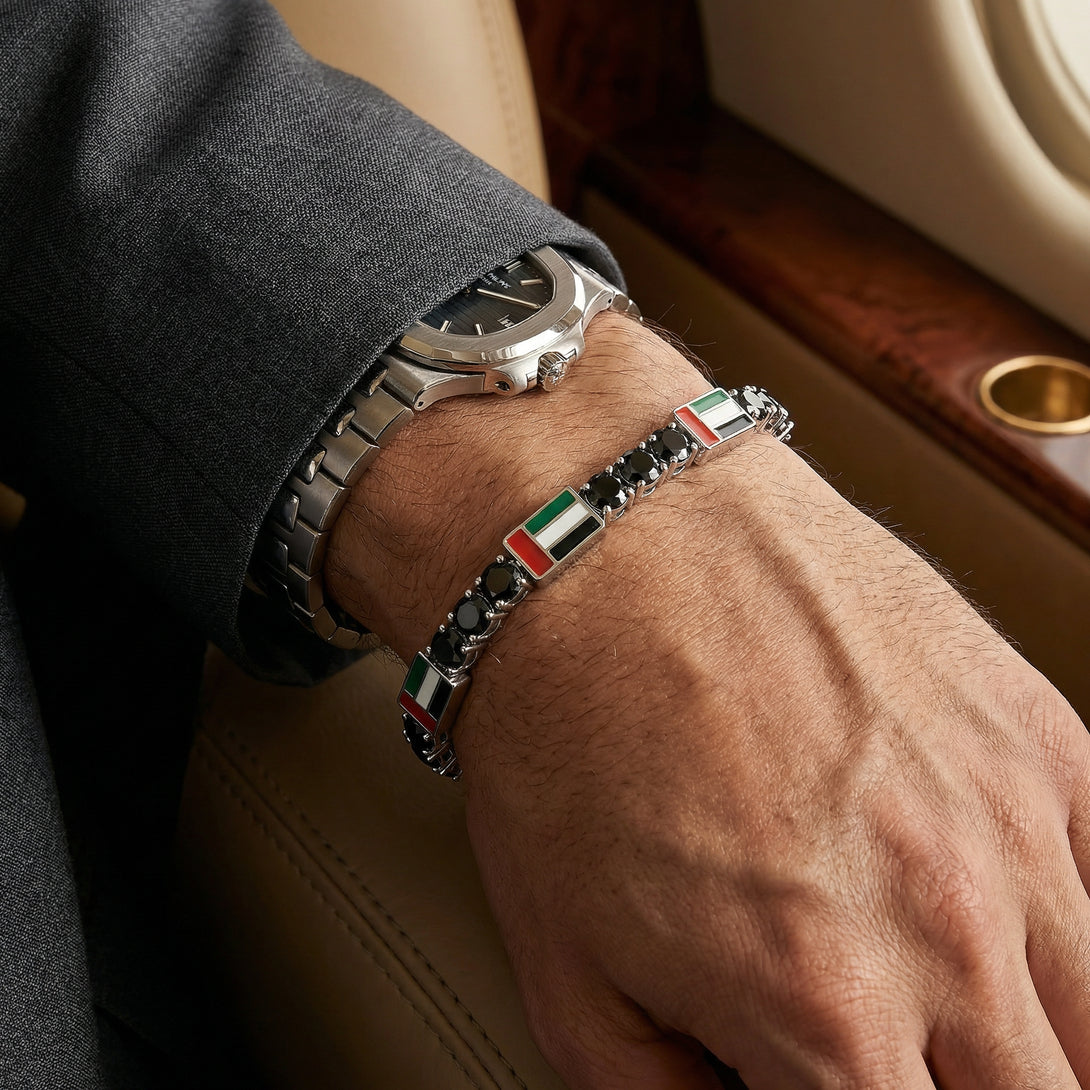 Black Diamond Tennis Bracelet with United Arab Emirates Flag no. 9