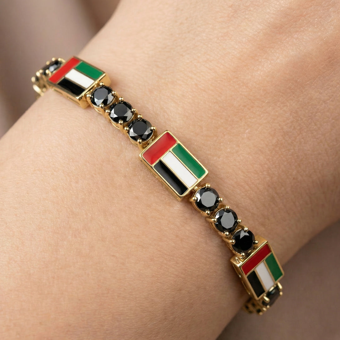 Black Diamond Tennis Bracelet with United Arab Emirates Flag no. 7