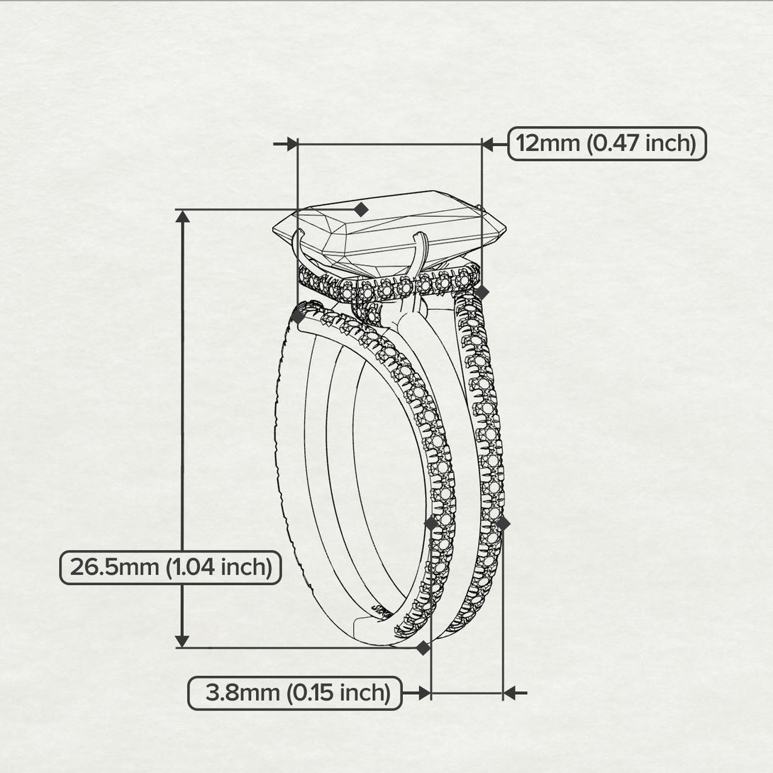 Hidden Halo Emerald Cut Emerald Double Band Bridal Set - Vanessa No. 18