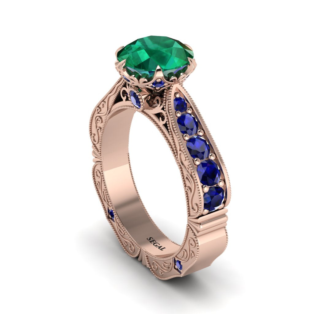Emerald Victorian Scroll Engagement Ring - Kehlani No. 65