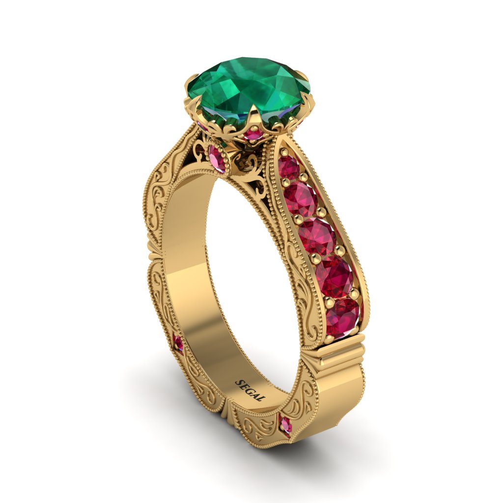 Emerald Victorian Scroll Engagement Ring - Kehlani No. 49
