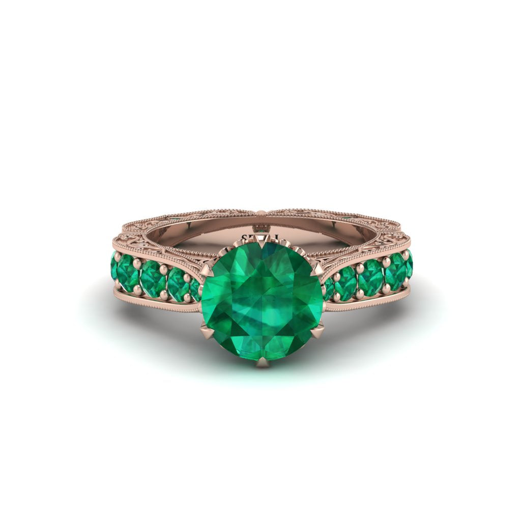 Emerald Victorian Scroll Engagement Ring - Kehlani No. 20