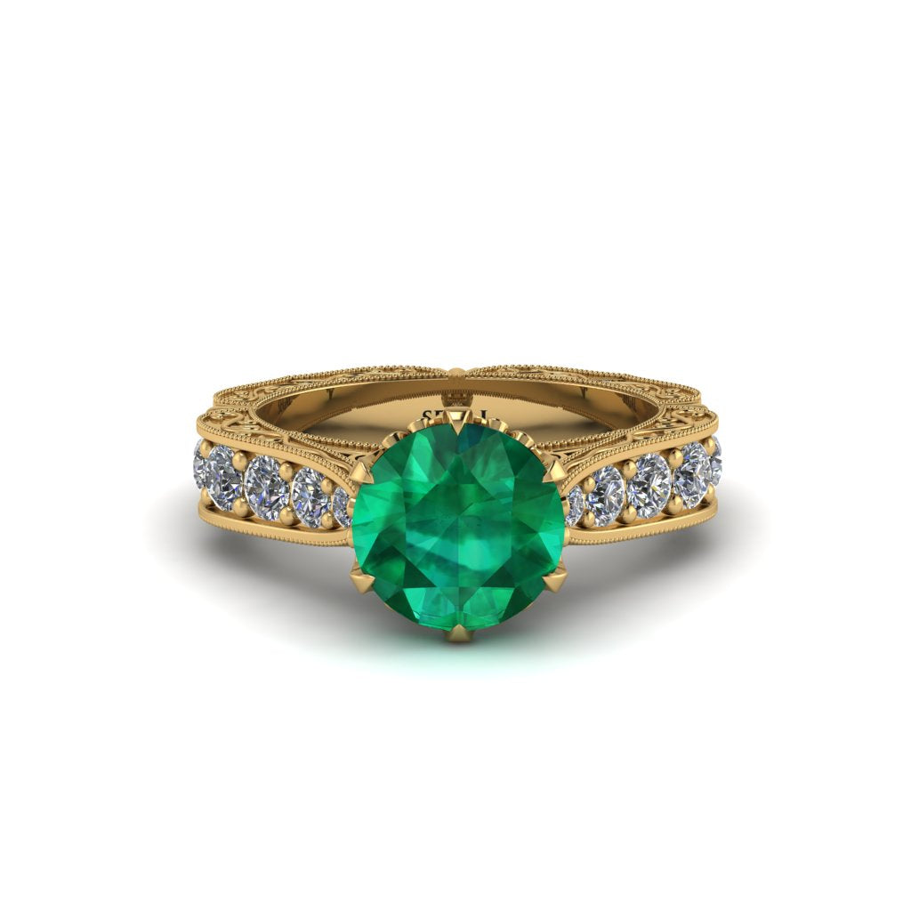 Emerald Victorian Scroll Engagement Ring - Kehlani No. 4
