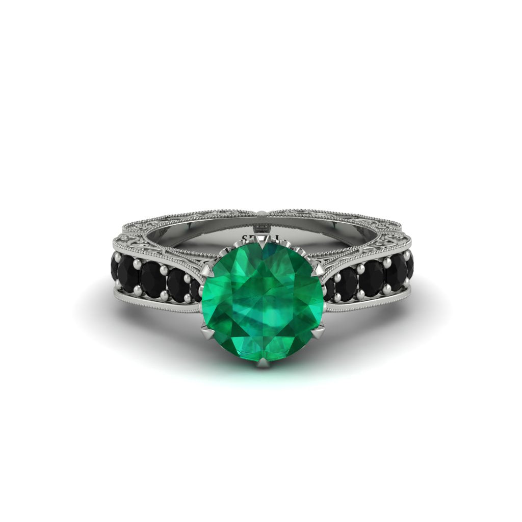 Emerald Victorian Scroll Engagement Ring - Kehlani No. 36