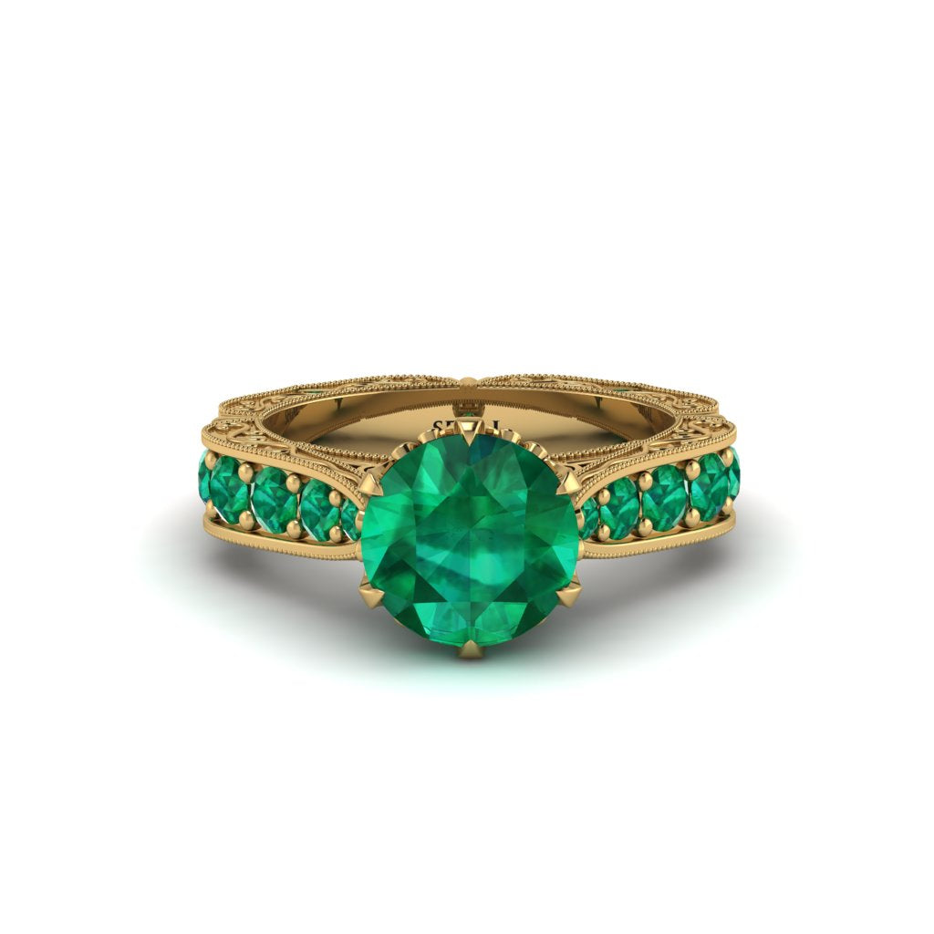 Emerald Victorian Scroll Engagement Ring - Kehlani No. 19