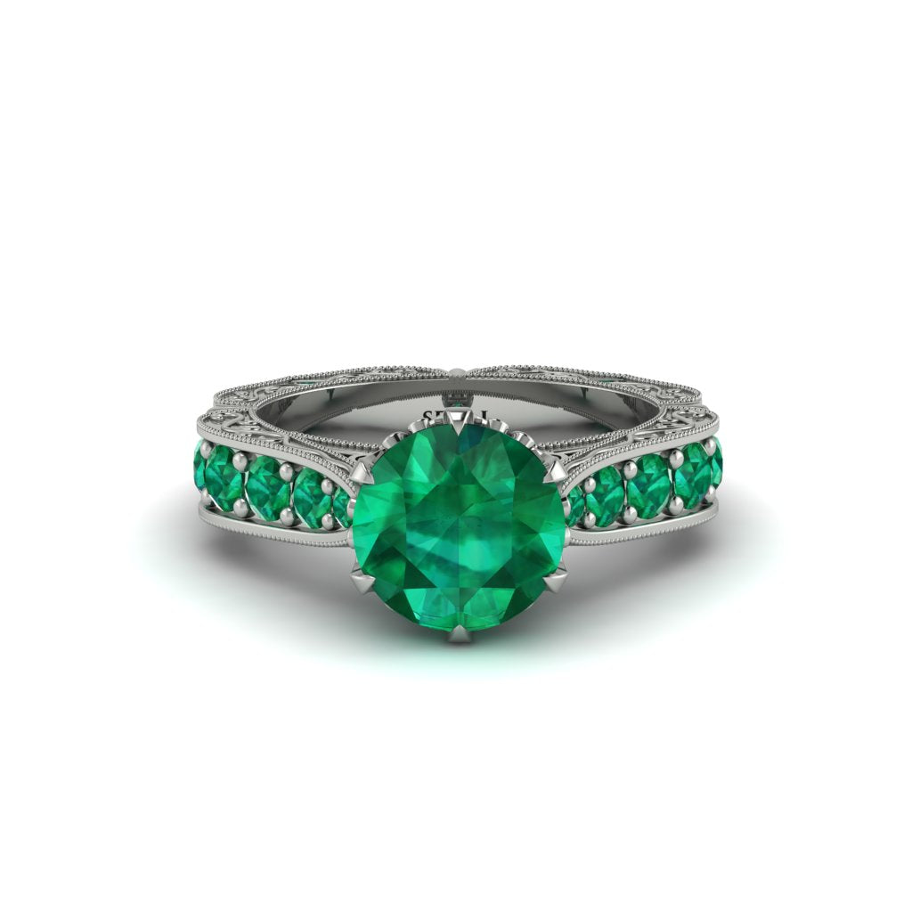 Emerald Victorian Scroll Engagement Ring - Kehlani No. 21