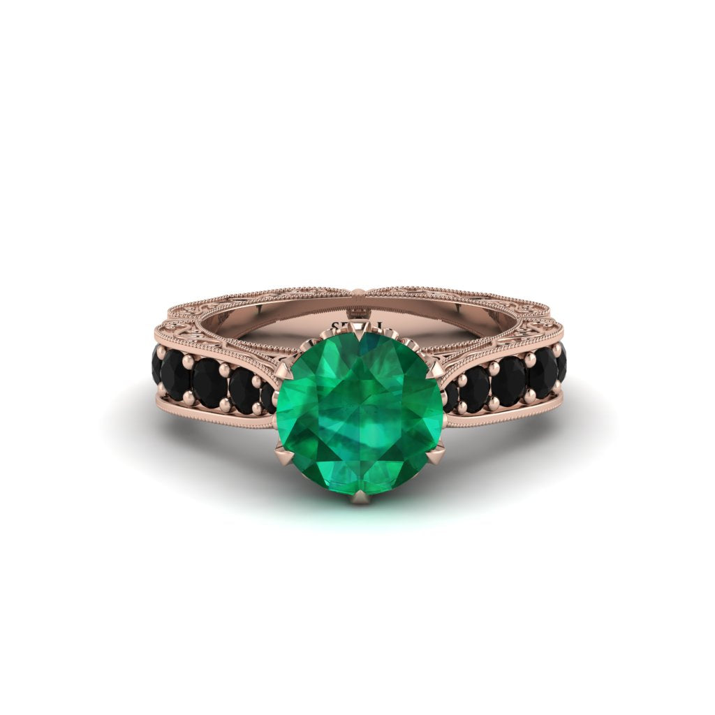 Emerald Victorian Scroll Engagement Ring - Kehlani No. 35