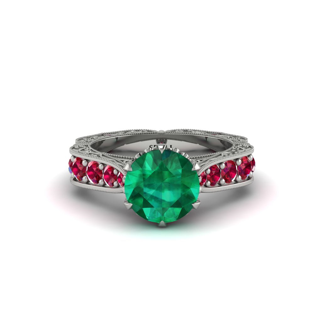 Emerald Victorian Scroll Engagement Ring - Kehlani No. 51
