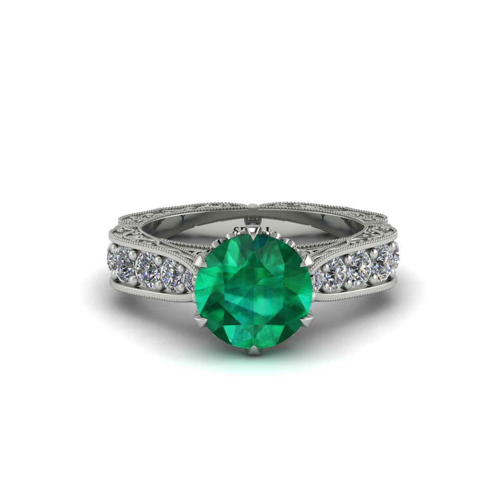 Emerald Victorian Scroll Engagement Ring - Kehlani No. 6