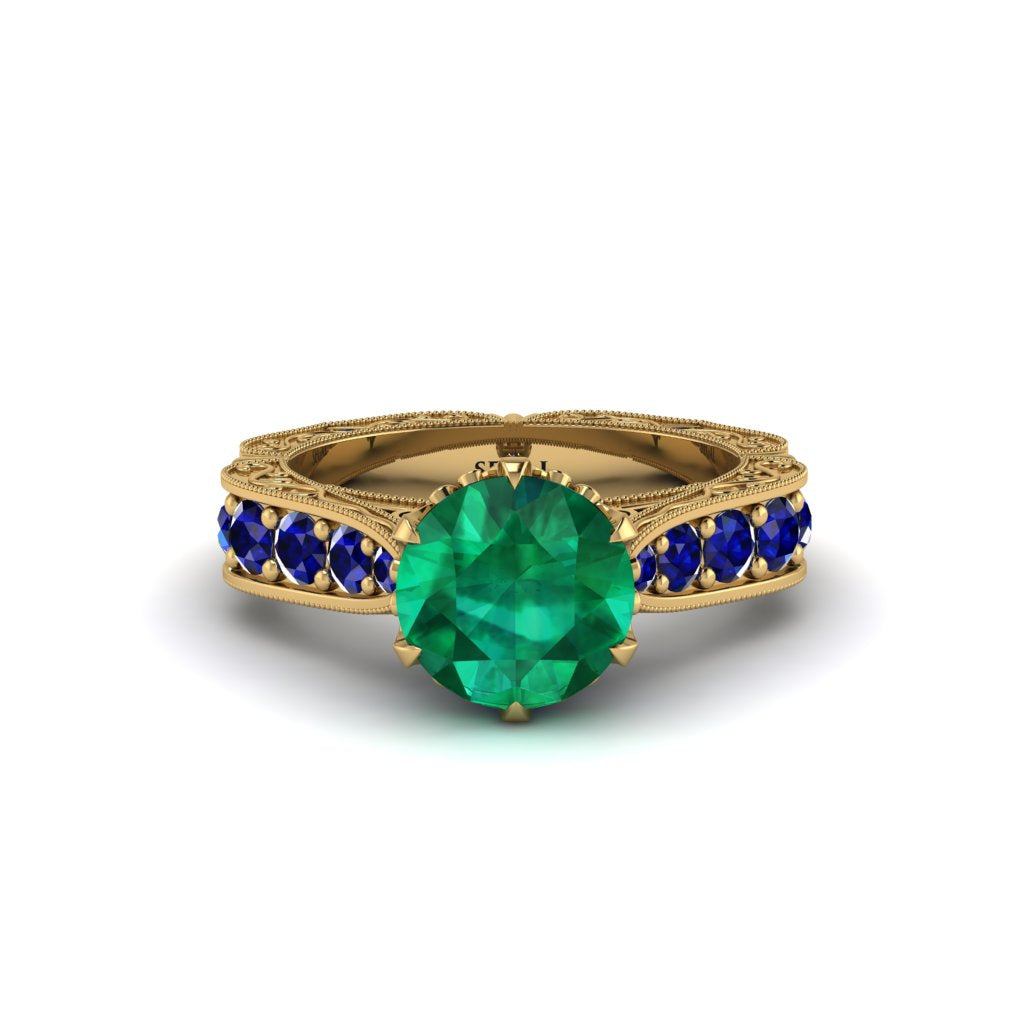 Emerald Victorian Scroll Engagement Ring - Kehlani No. 64