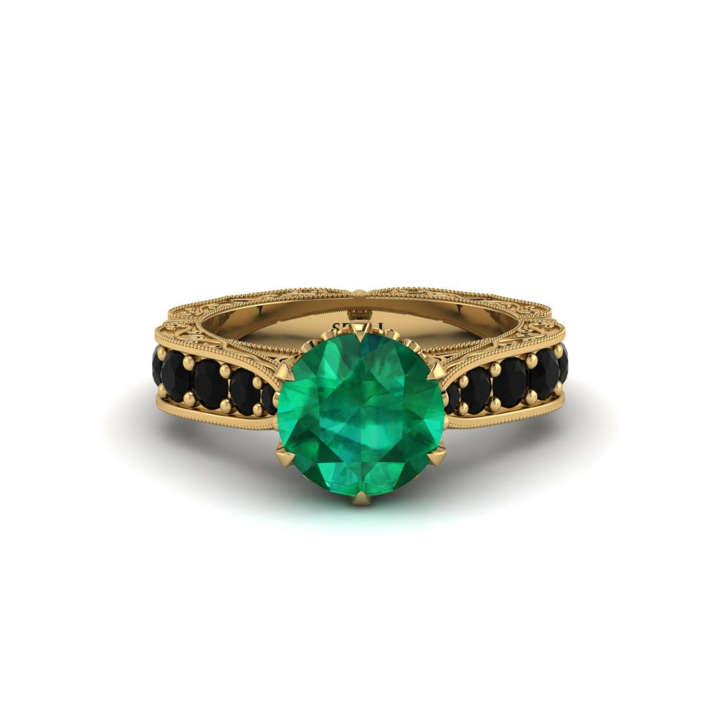 Emerald Victorian Scroll Engagement Ring - Kehlani No. 34