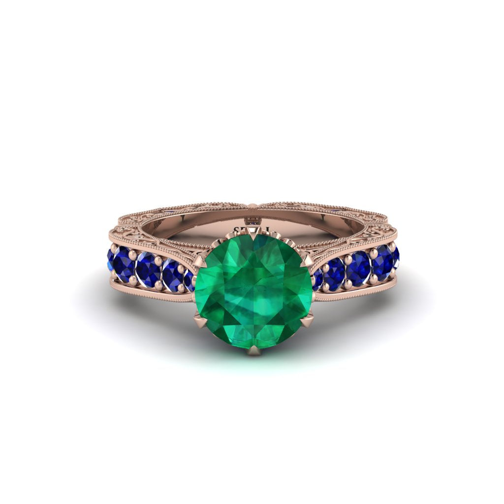 Emerald Victorian Scroll Engagement Ring - Kehlani No. 65