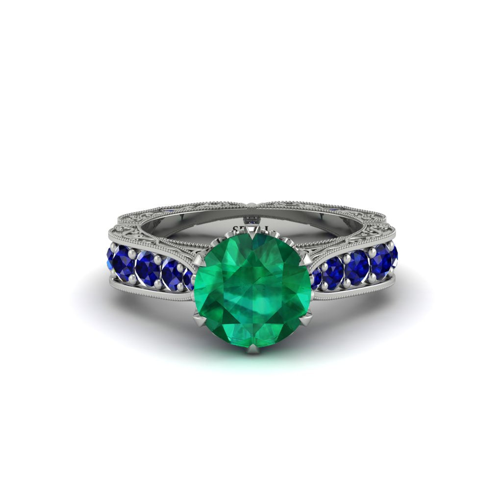 Emerald Victorian Scroll Engagement Ring - Kehlani No. 66