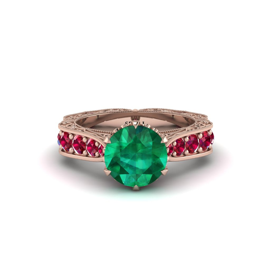Emerald Victorian Scroll Engagement Ring - Kehlani No. 50