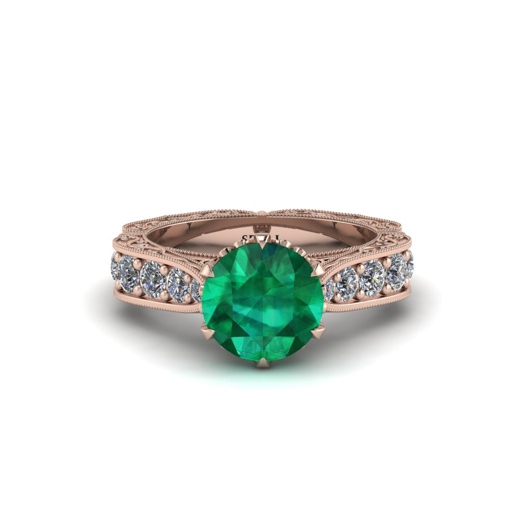 Emerald Victorian Scroll Engagement Ring - Kehlani No. 5