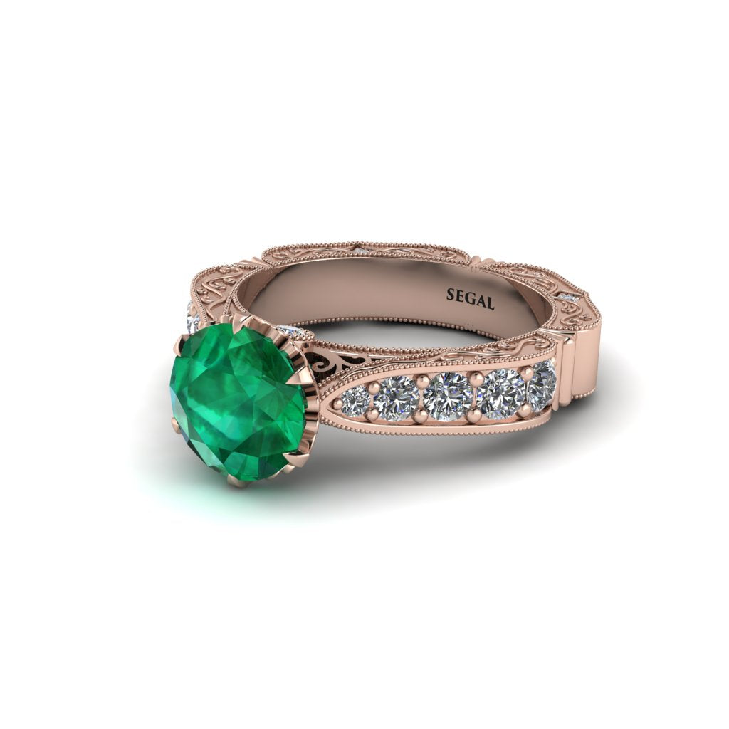 Emerald Victorian Scroll Engagement Ring - Kehlani No. 5