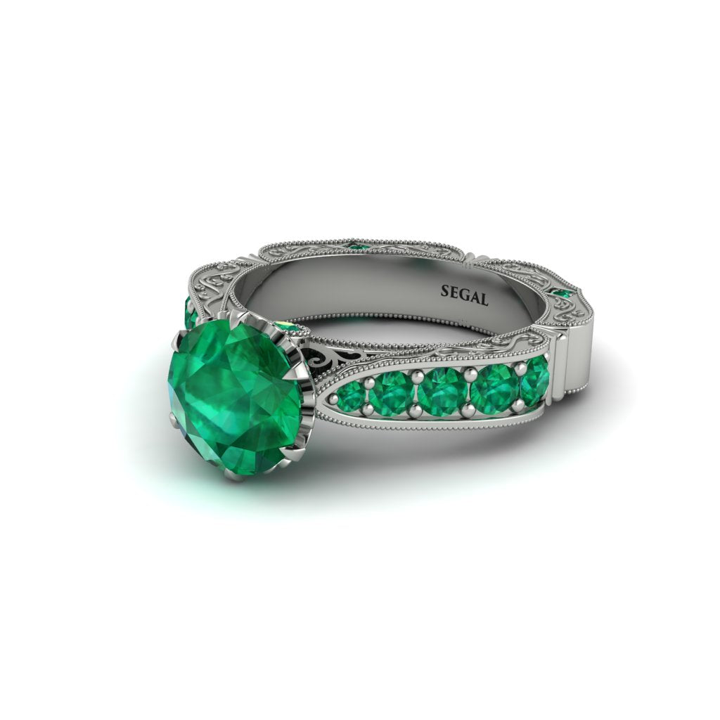 Emerald Victorian Scroll Engagement Ring - Kehlani No. 21