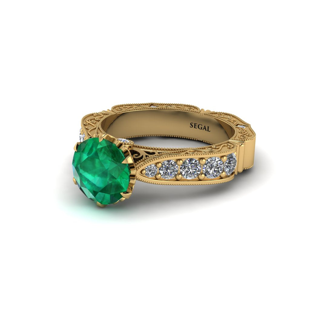 Emerald Victorian Scroll Engagement Ring - Kehlani No. 4
