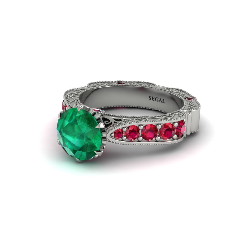 Emerald Victorian Scroll Engagement Ring - Kehlani No. 51
