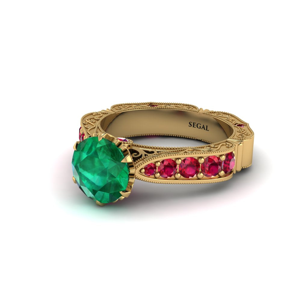 Emerald Victorian Scroll Engagement Ring - Kehlani No. 49