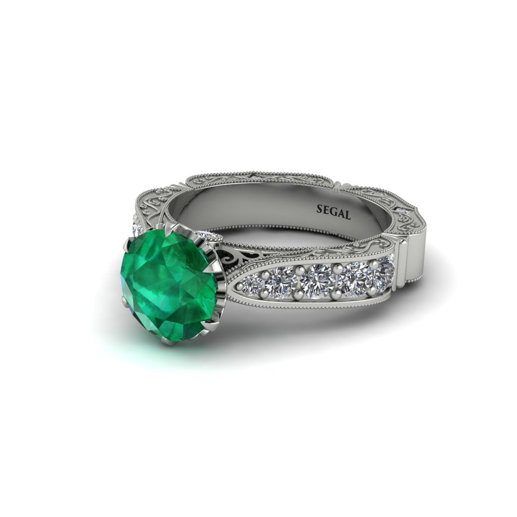 Emerald Victorian Scroll Engagement Ring - Kehlani No. 6