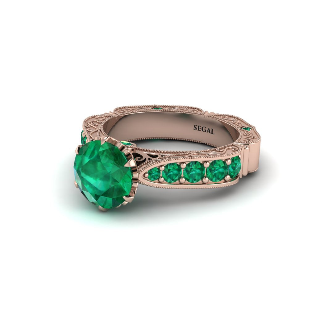 Emerald Victorian Scroll Engagement Ring - Kehlani No. 20