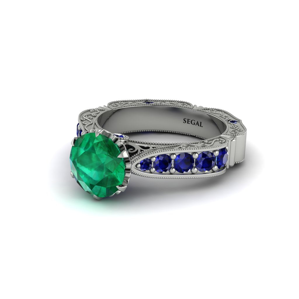 Emerald Victorian Scroll Engagement Ring - Kehlani No. 66