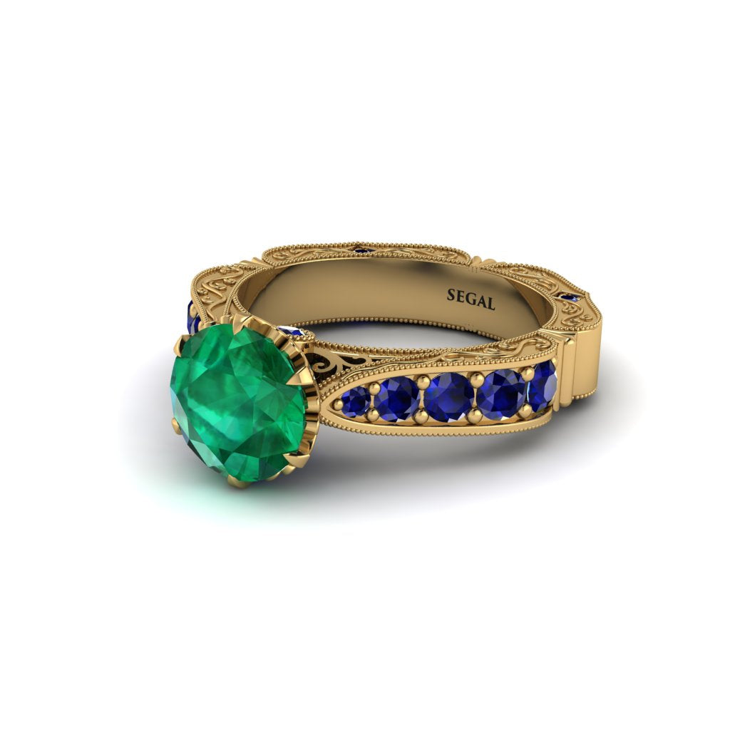 Emerald Victorian Scroll Engagement Ring - Kehlani No. 64