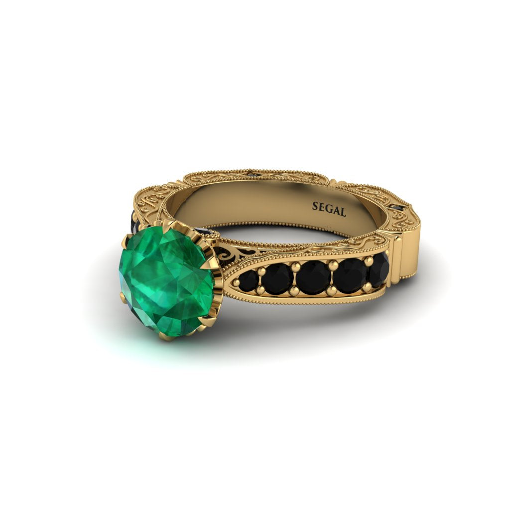 Emerald Victorian Scroll Engagement Ring - Kehlani No. 34