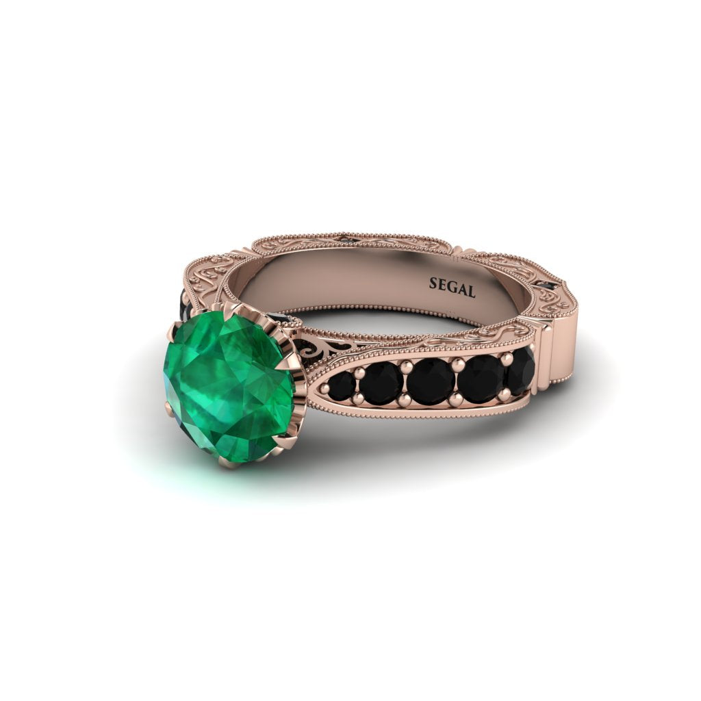 Emerald Victorian Scroll Engagement Ring - Kehlani No. 35