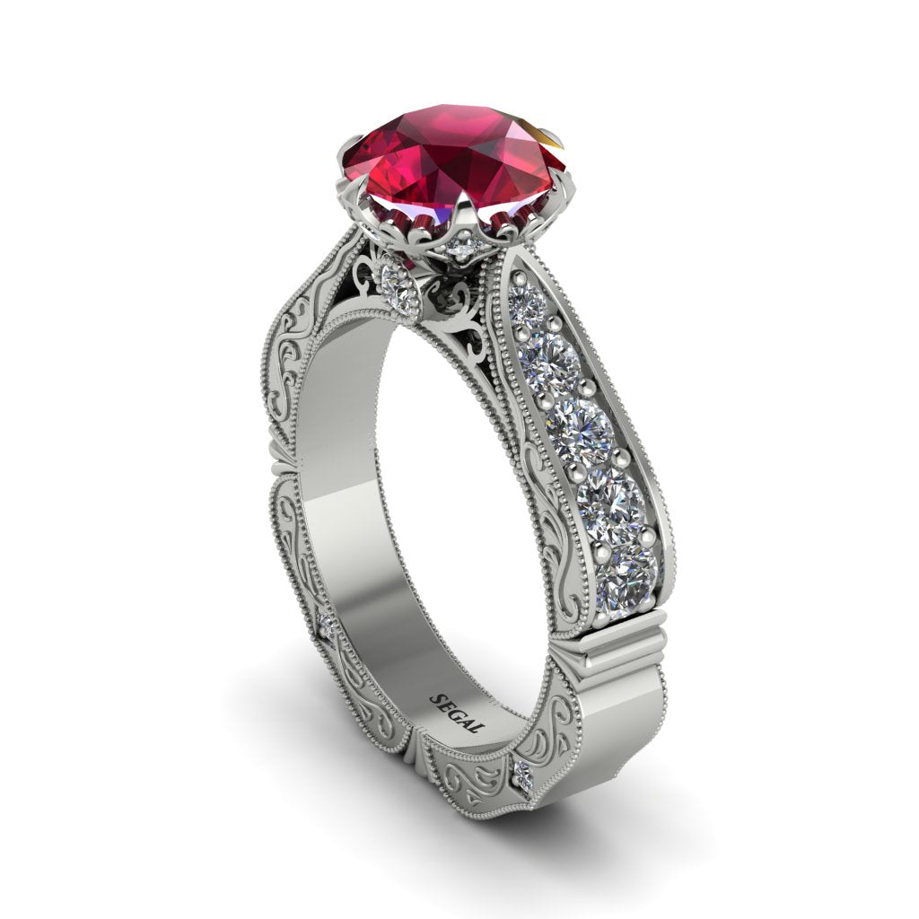 Ruby Victorian Scroll Engagement Ring - Kehlani No. 12