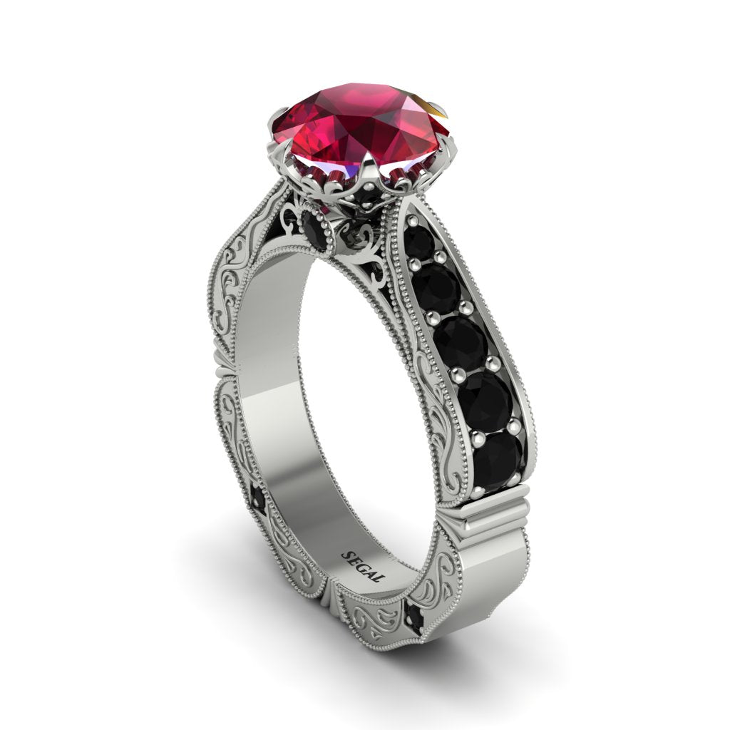 Ruby Victorian Scroll Engagement Ring - Kehlani No. 42