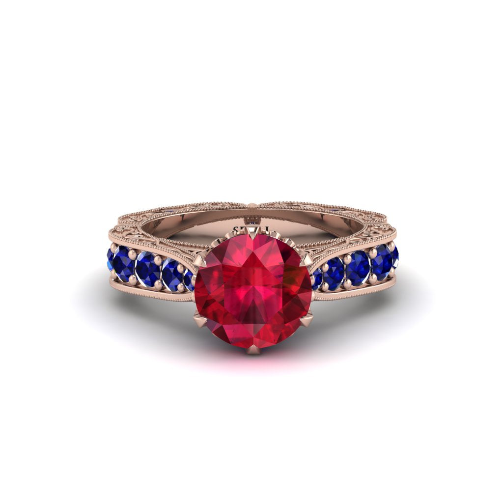 Ruby Victorian Scroll Engagement Ring - Kehlani No. 71