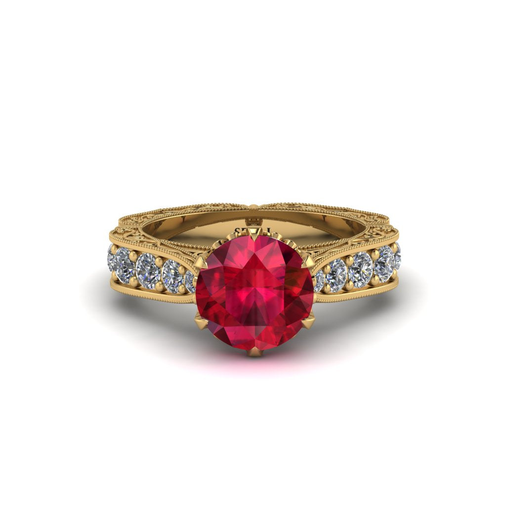 Ruby Victorian Scroll Engagement Ring - Kehlani No. 10