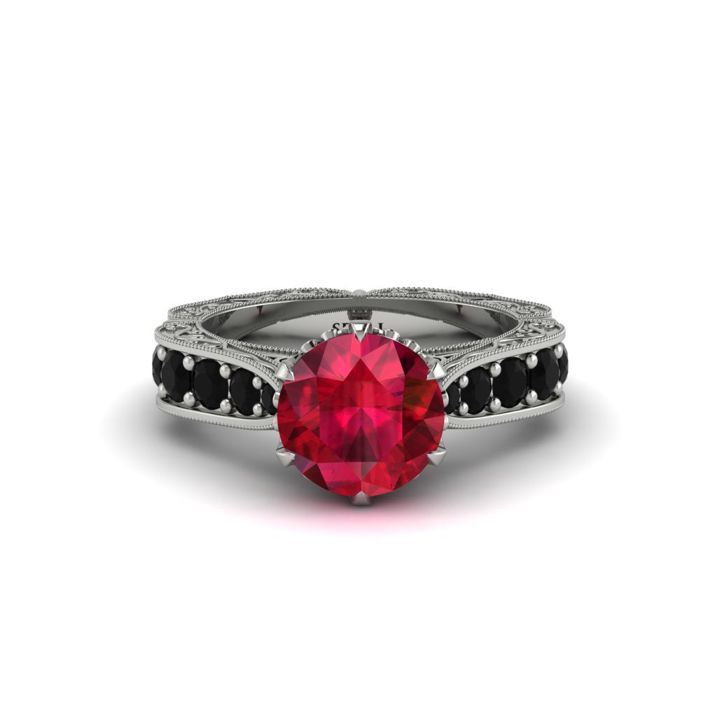 Ruby Victorian Scroll Engagement Ring - Kehlani No. 42